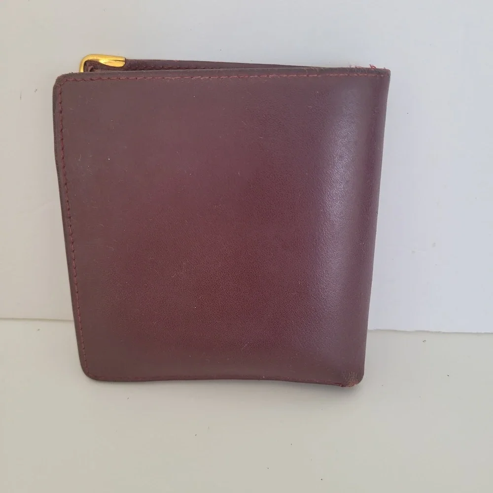 Cartier Vintage Must de Cartier Burgundy Leather Bifold Wallet Gold Corners